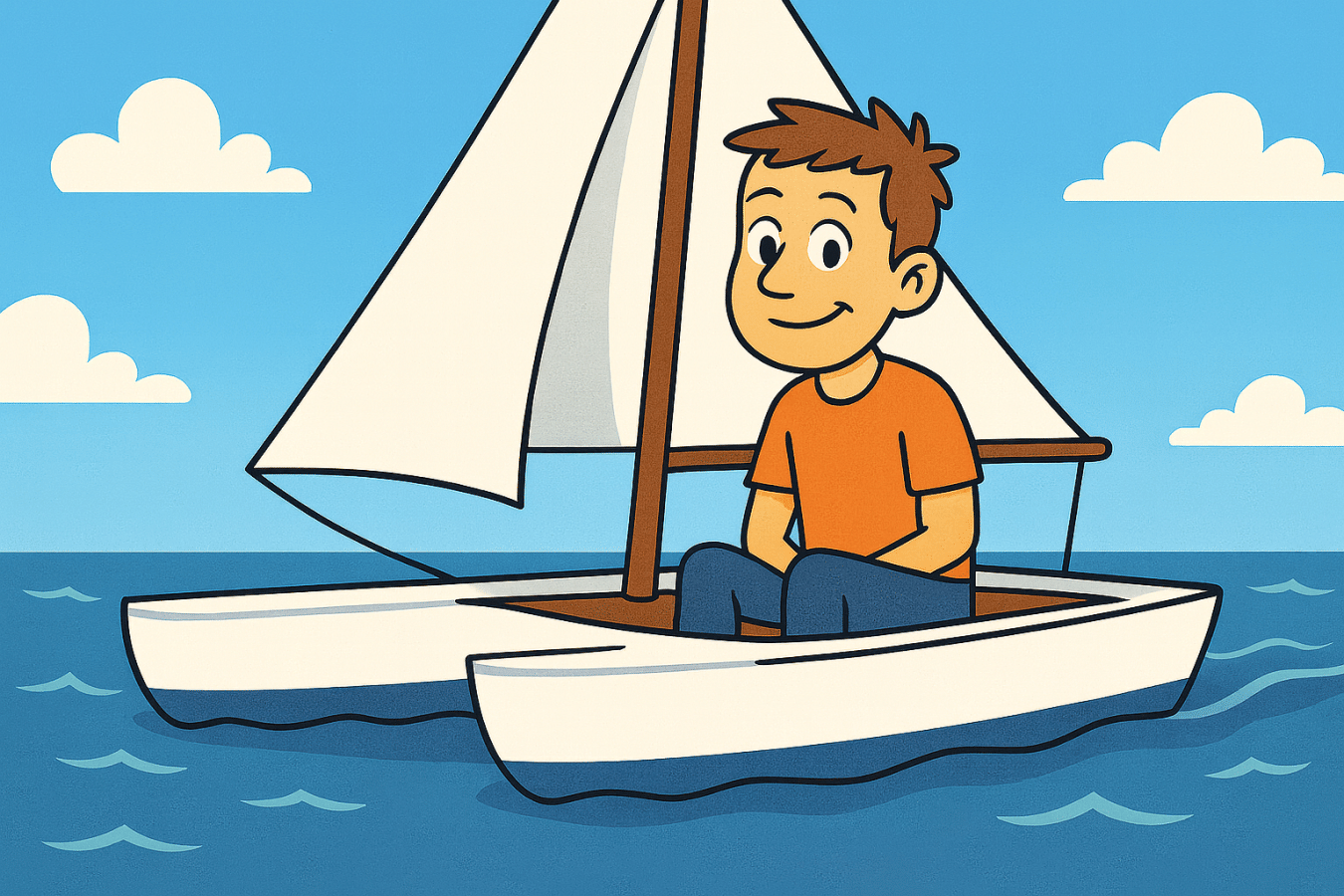 Illustrazione di una persona che veleggia su un catamarano