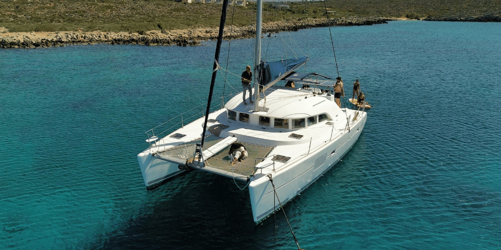 Catamaran in a blue water