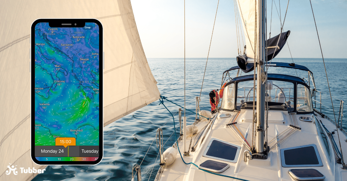 phone with navigation and a boat