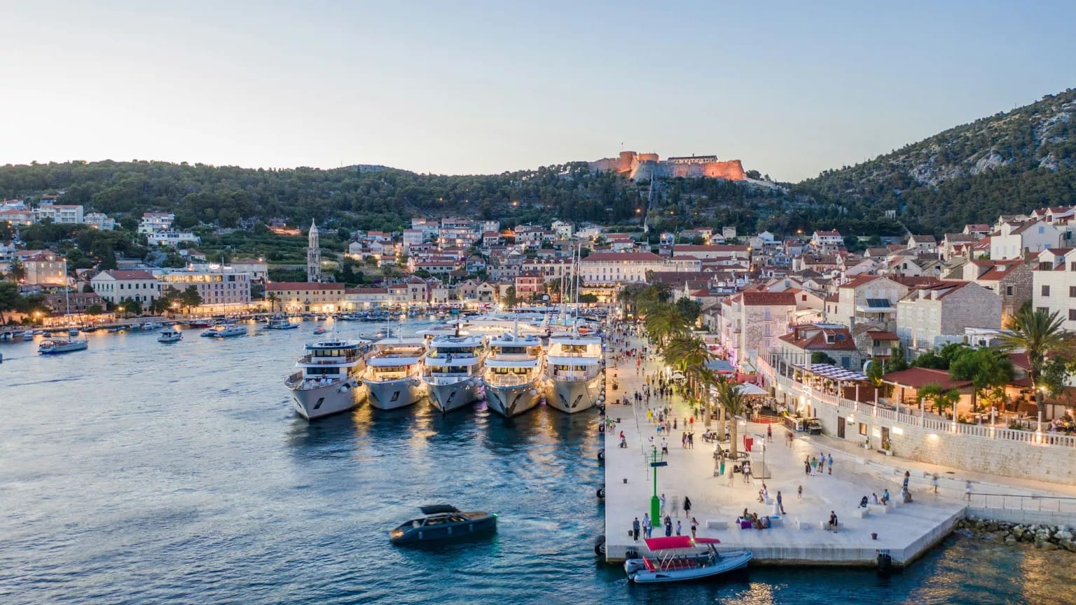 Hvar showing its beautiful dock right at the sea.