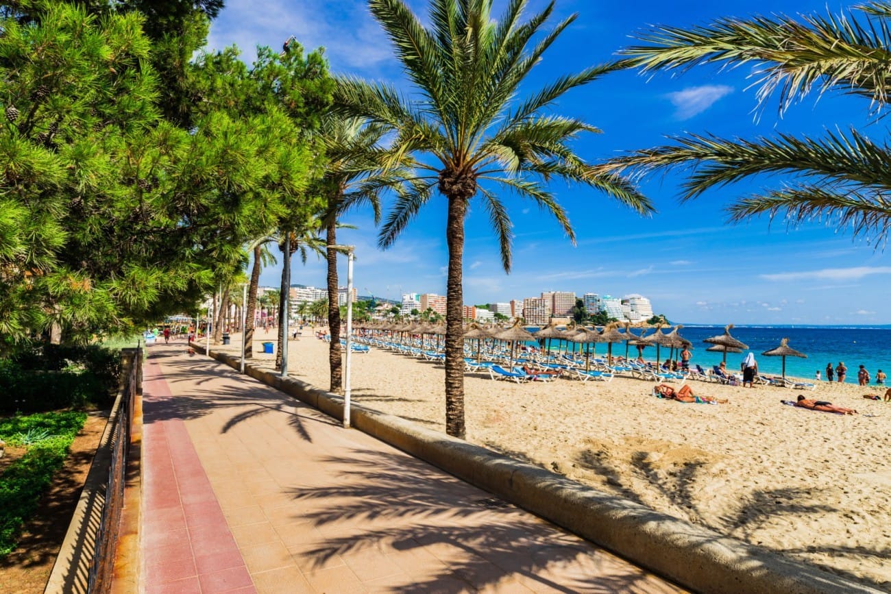 A promenade on Magaluf Beach on the island of Mallorca in Spain